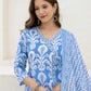 Cotton Straight Printed V-Neck Kurta with Pant & Dupatta