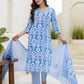 Cotton Straight Printed V-Neck Kurta with Pant & Dupatta