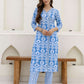 Cotton Straight Printed V-Neck Kurta with Pant & Dupatta