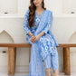 Cotton Straight Printed V-Neck Kurta with Pant & Dupatta