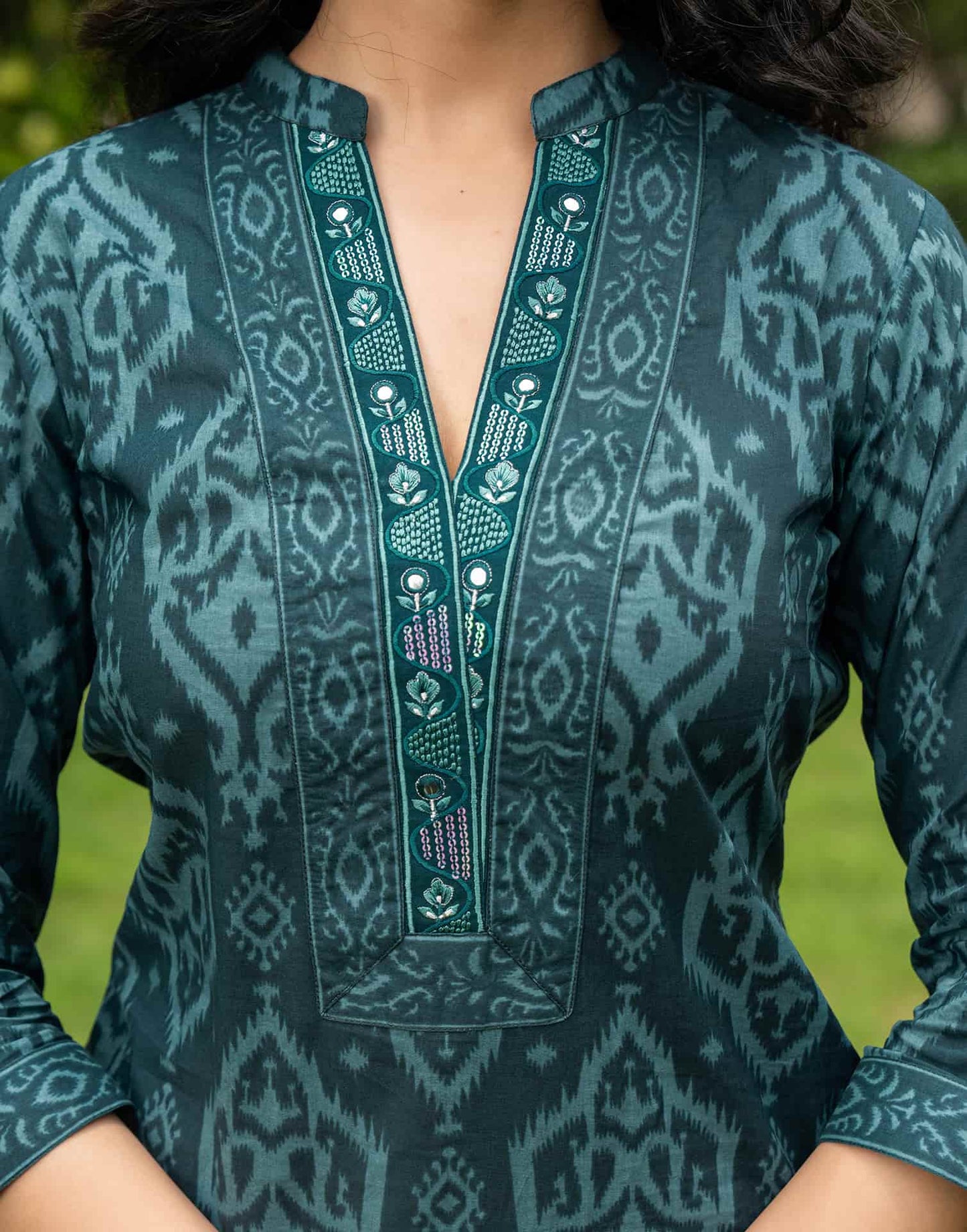 Cotton Straight Embroidery Mandarin Collar Kurta with Pant & Dupatta