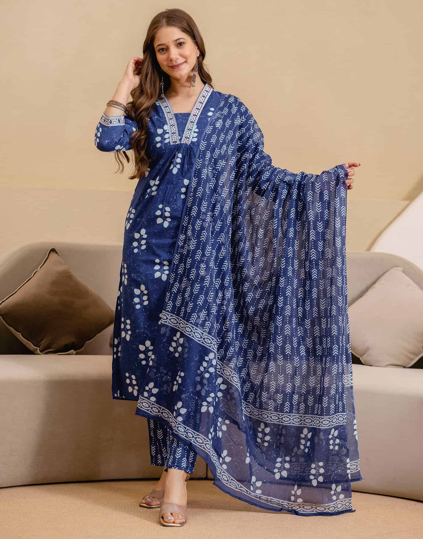 Cotton Printed Straight Kurta with Pant & Dupatta