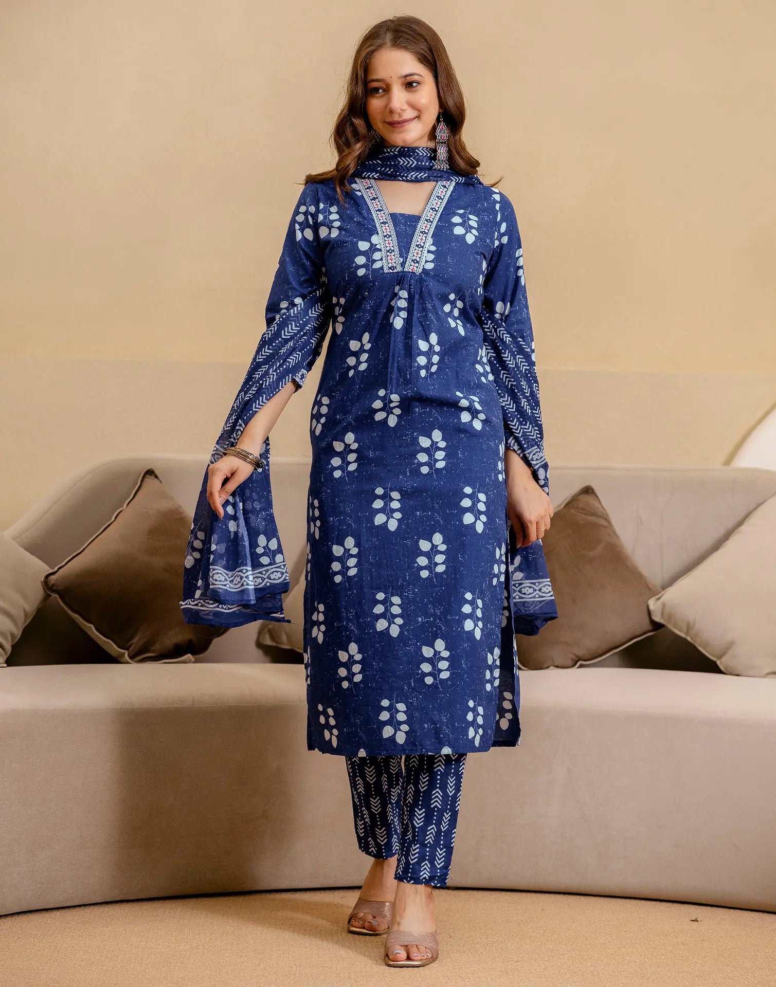 Viscose Rayon Printed A-Line 3 Piece Kurta Set