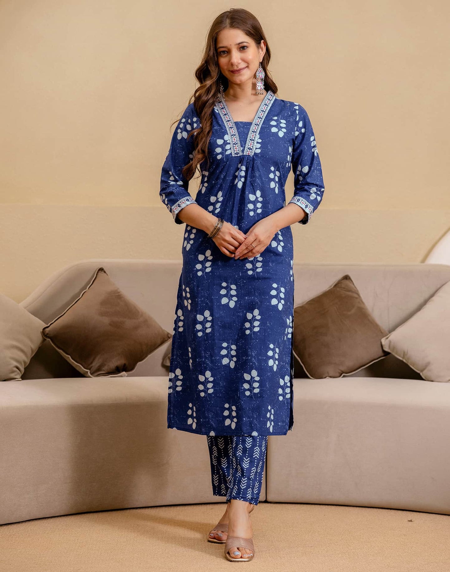 Cotton Printed Straight Kurta with Pant & Dupatta