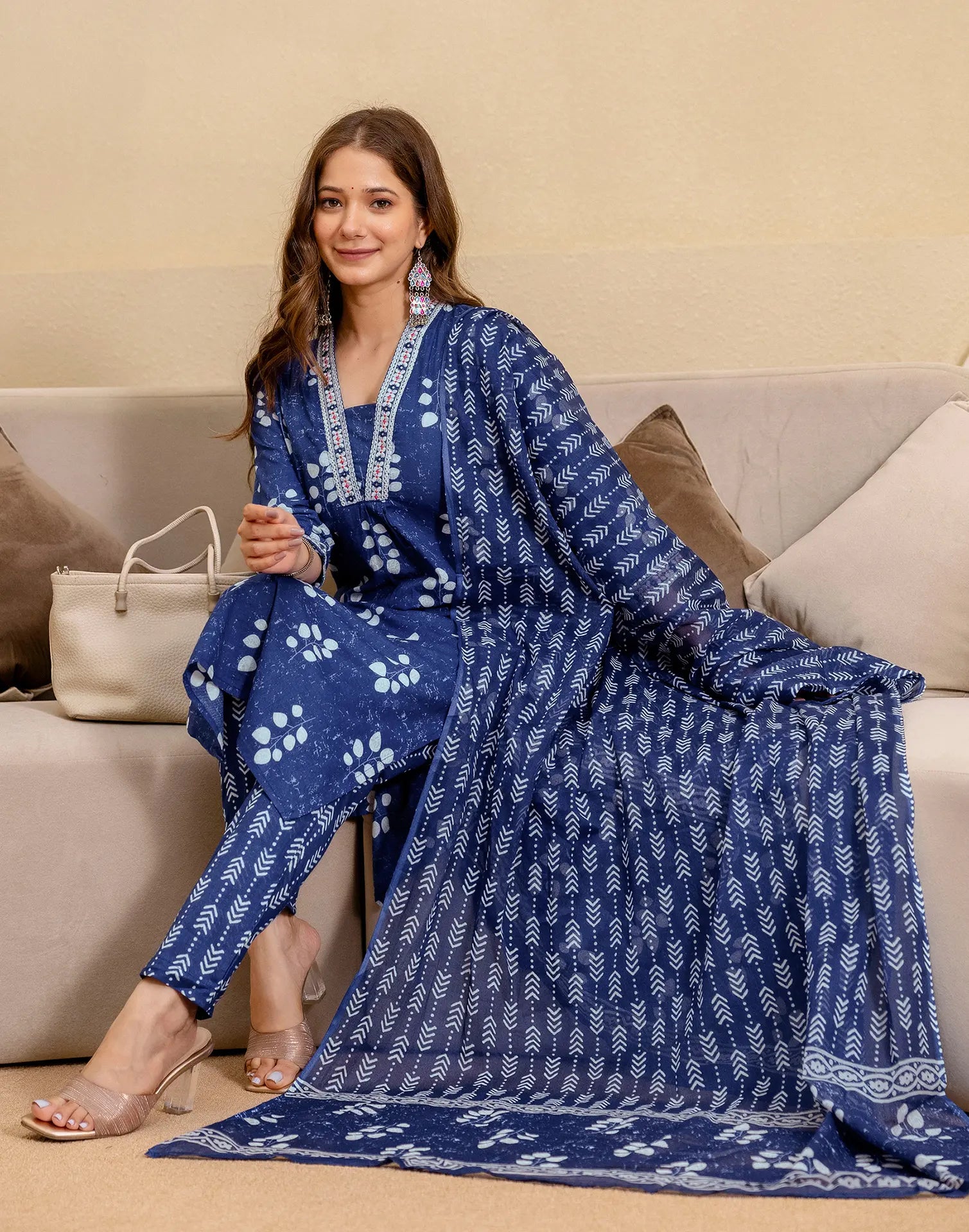 Viscose Rayon Printed A-Line 3 Piece Kurta Set