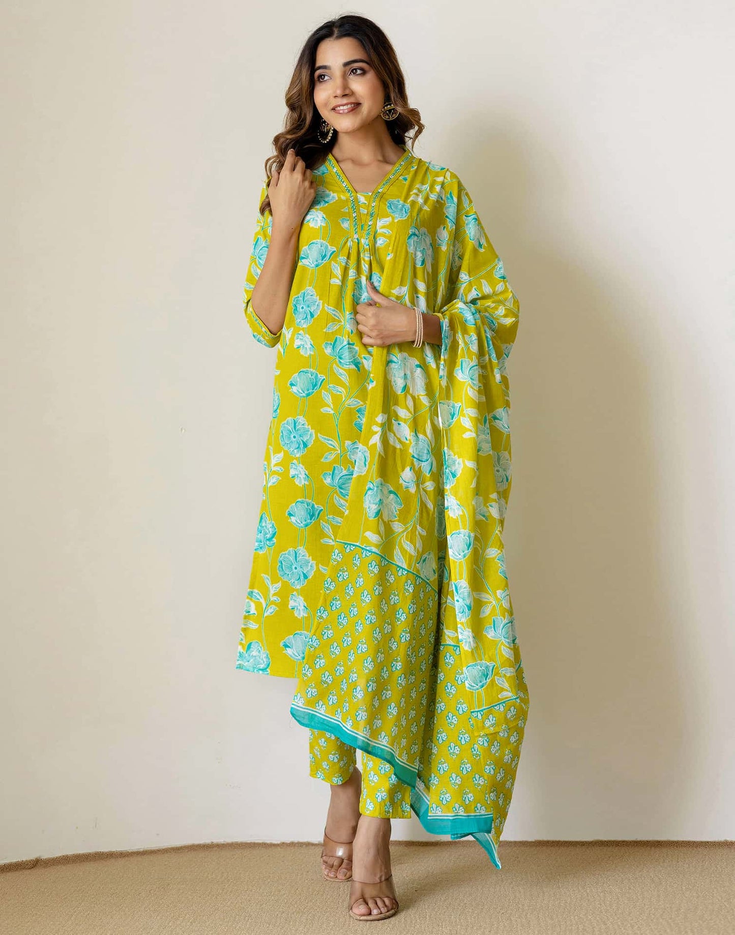 Cotton Printed Straight Kurta with Pant & Dupatta