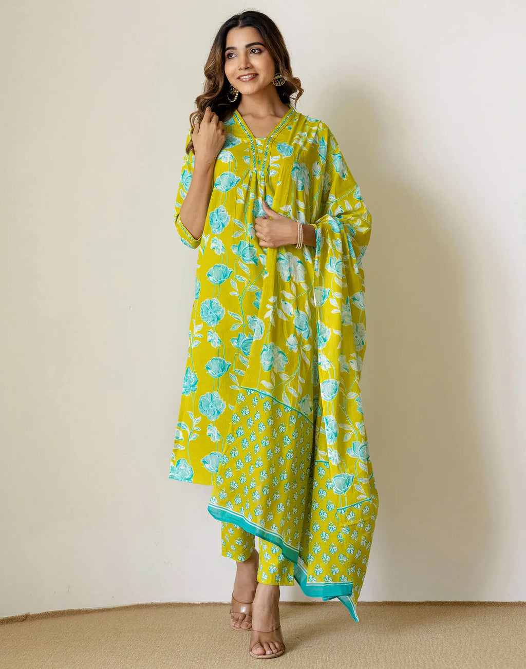 Viscose Rayon Embroidered A-Line 3 Piece Kurta Set