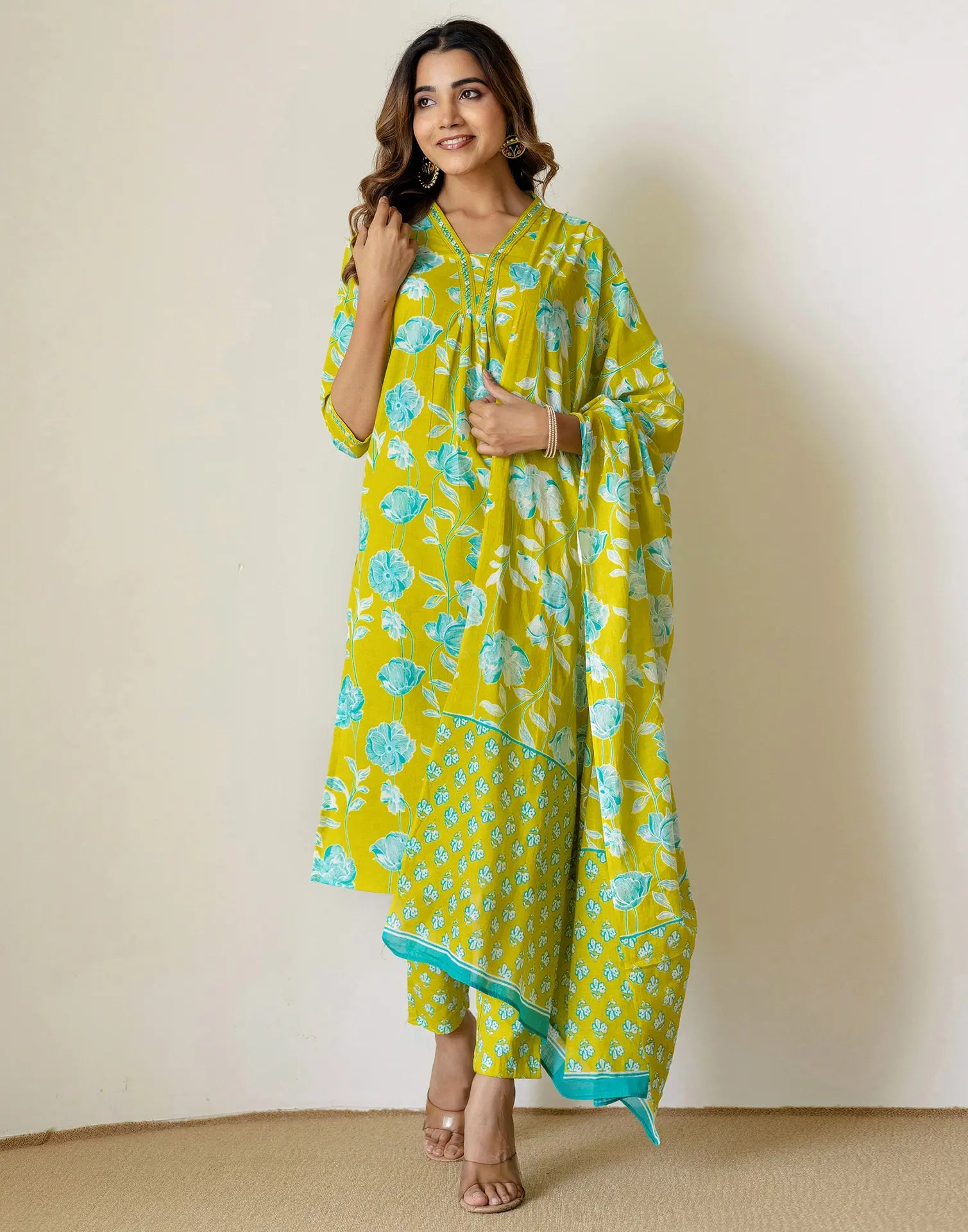 Viscose Rayon Embroidered A-Line 3 Piece Kurta Set