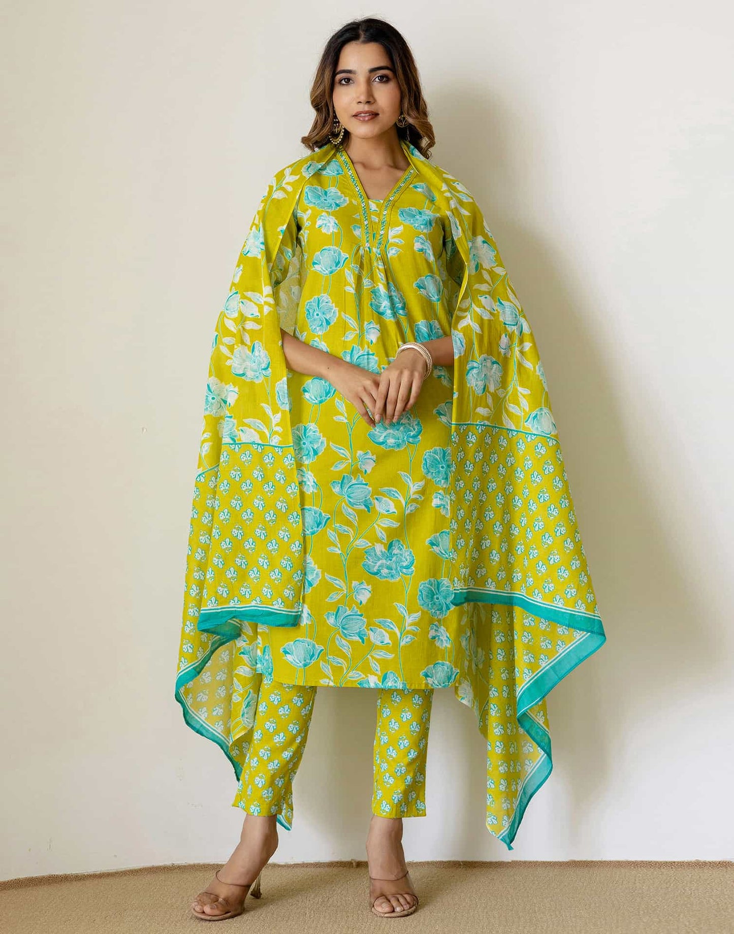 Cotton Printed Straight Kurta with Pant & Dupatta