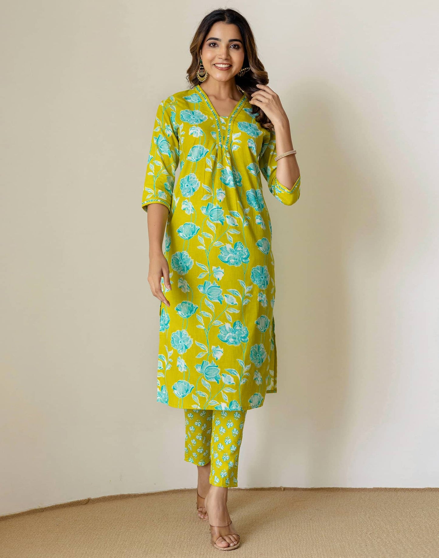 Cotton Printed Straight Kurta with Pant & Dupatta