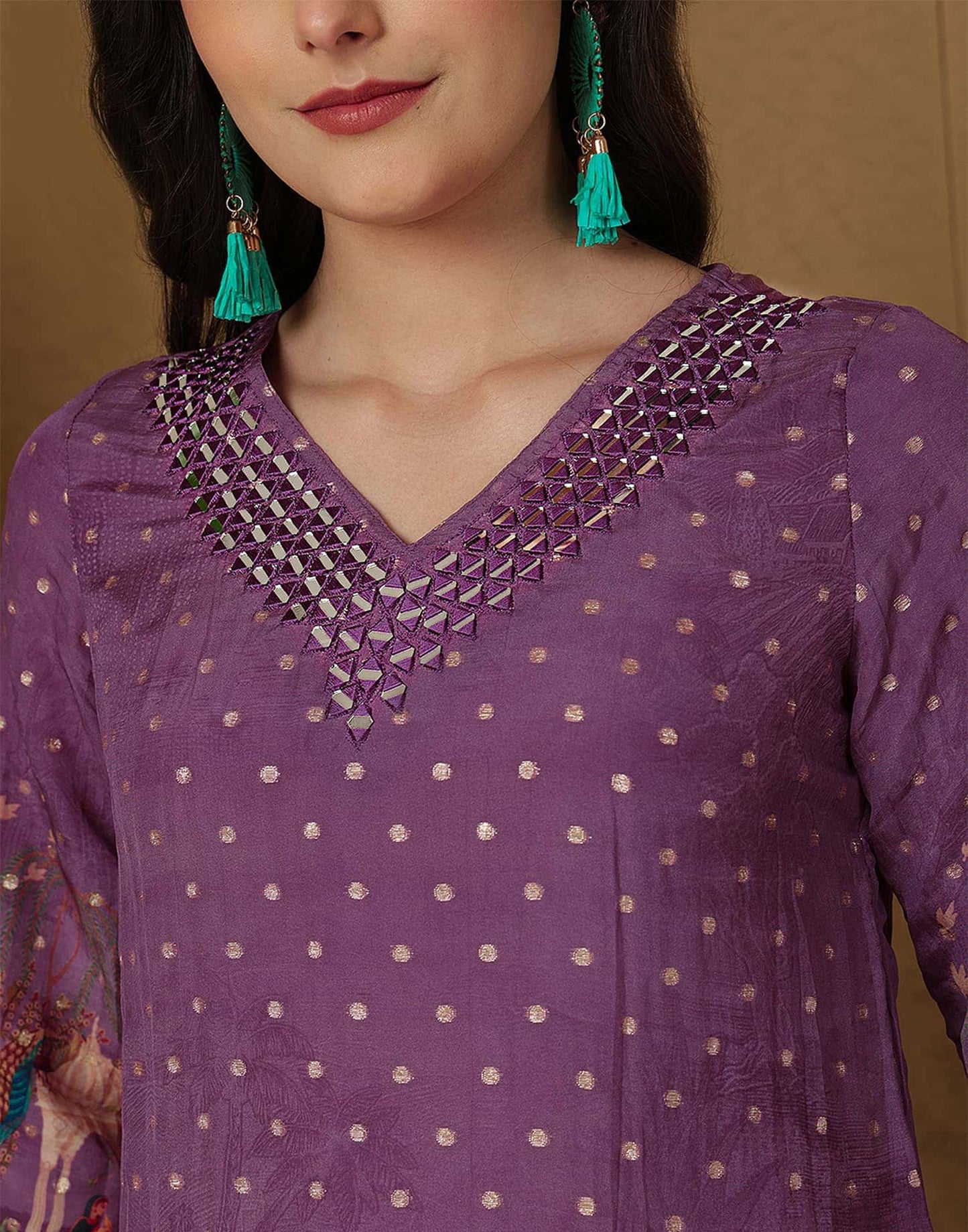 Silk Printed, Weaving and Mirror Work Straight Kurta with Pant & Dupatta