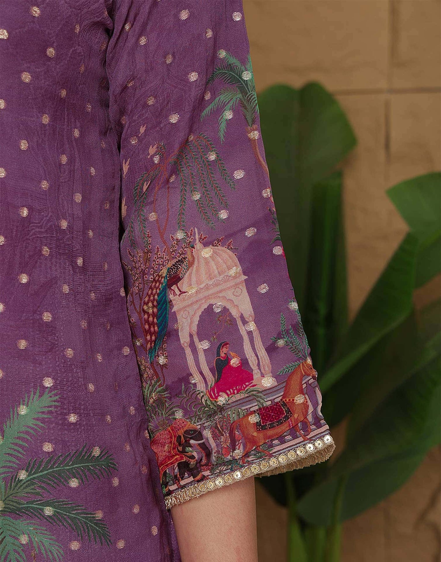 Silk Printed, Weaving and Mirror Work Straight Kurta with Pant & Dupatta