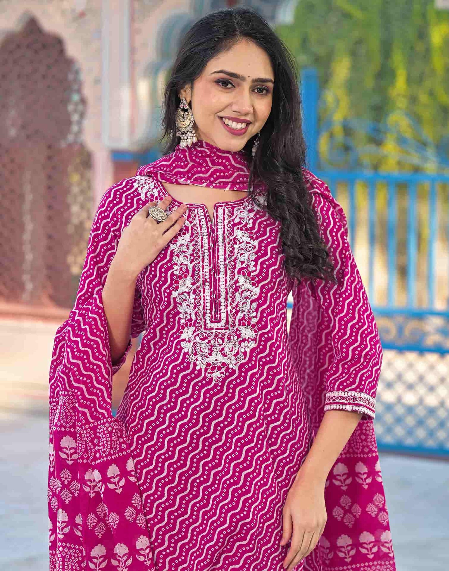 Cotton Printed Straight Kurta with Pant & Dupatta