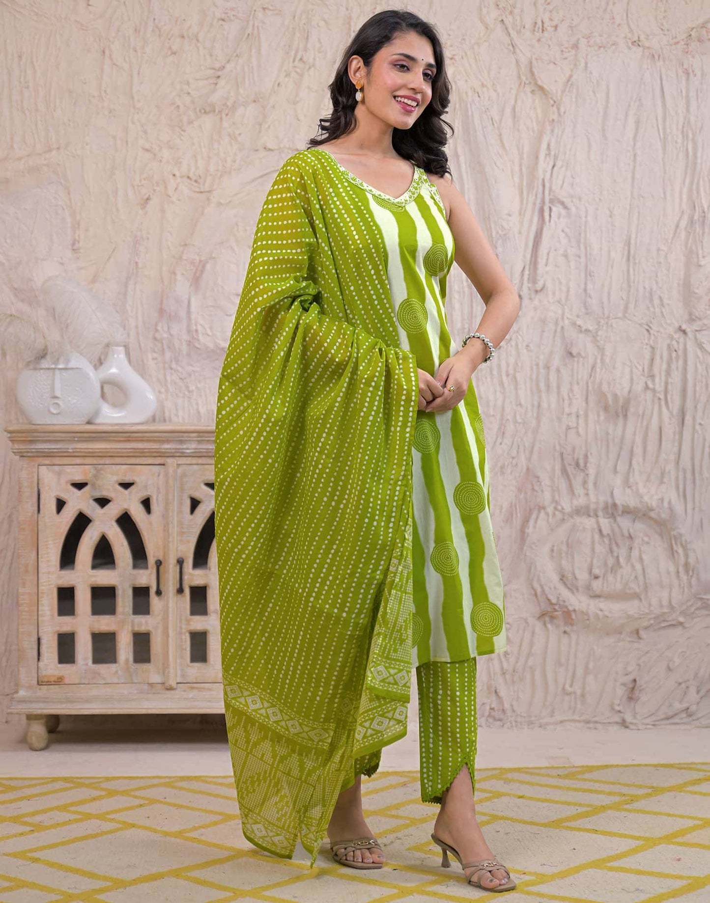 Cotton Printed Straight Kurta with Pant & Dupatta