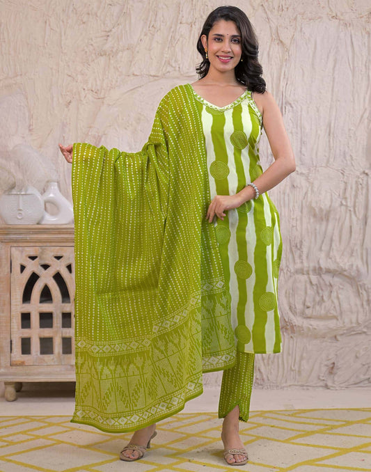 Cotton Printed Straight Kurta with Pant & Dupatta