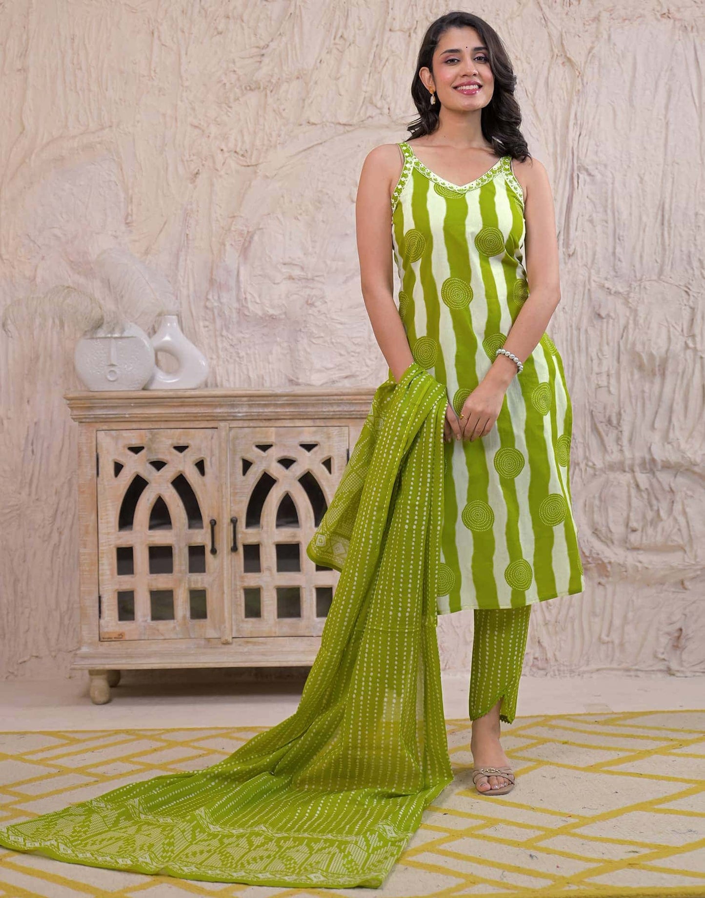 Cotton Printed Straight Kurta with Pant & Dupatta