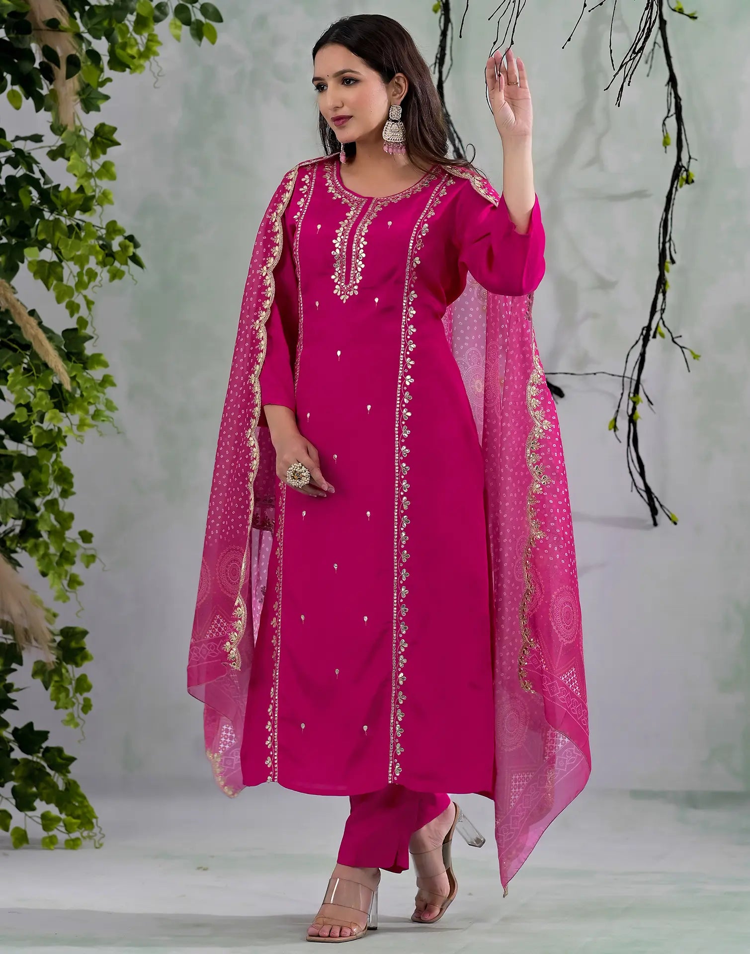 Silk Blend Embroidered Straight 3 Piece Kurta Set