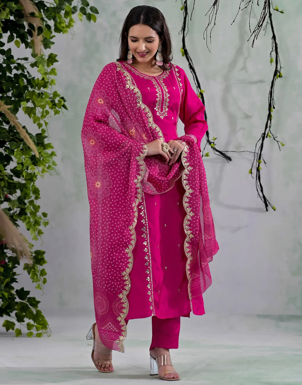 Silk Blend Embroidered Straight 3 Piece Kurta Set