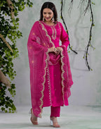 Silk Blend Embroidered Straight 3 Piece Kurta Set
