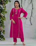 Silk Blend Embroidered Straight 3 Piece Kurta Set