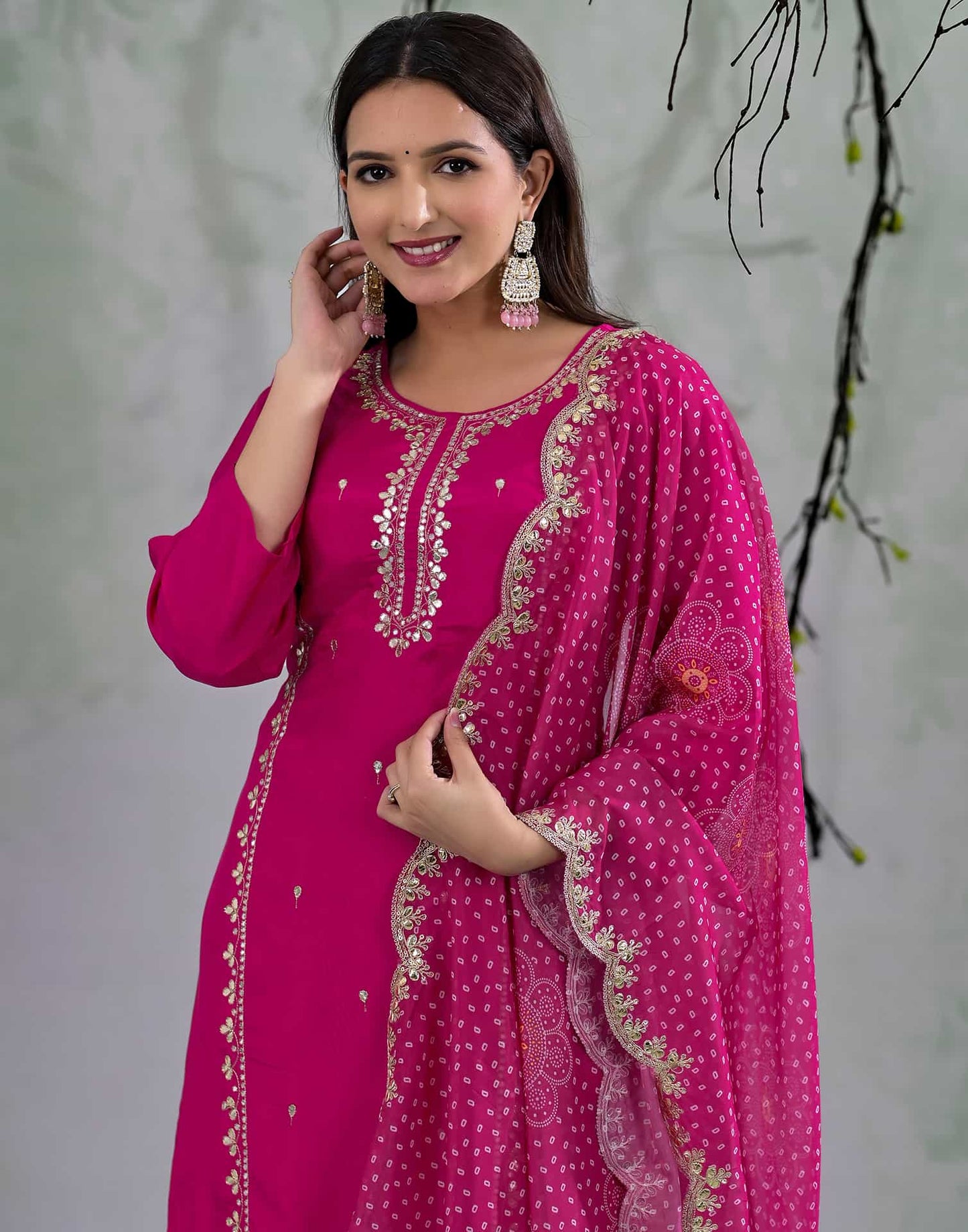 Silk Embroidered Straight Kurta with Pant & Dupatta