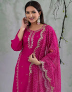 Silk Blend Embroidered Straight 3 Piece Kurta Set