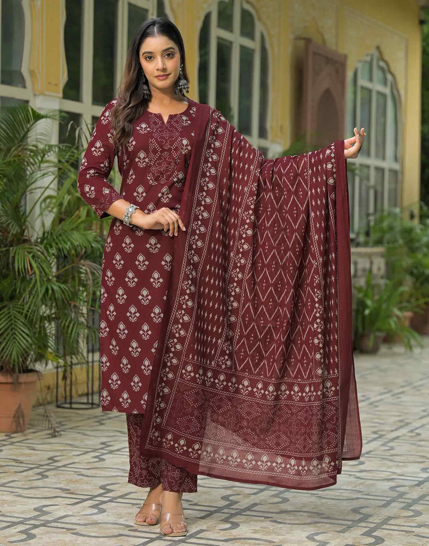 Cotton Printed Straight Kurta with Pant & Dupatta