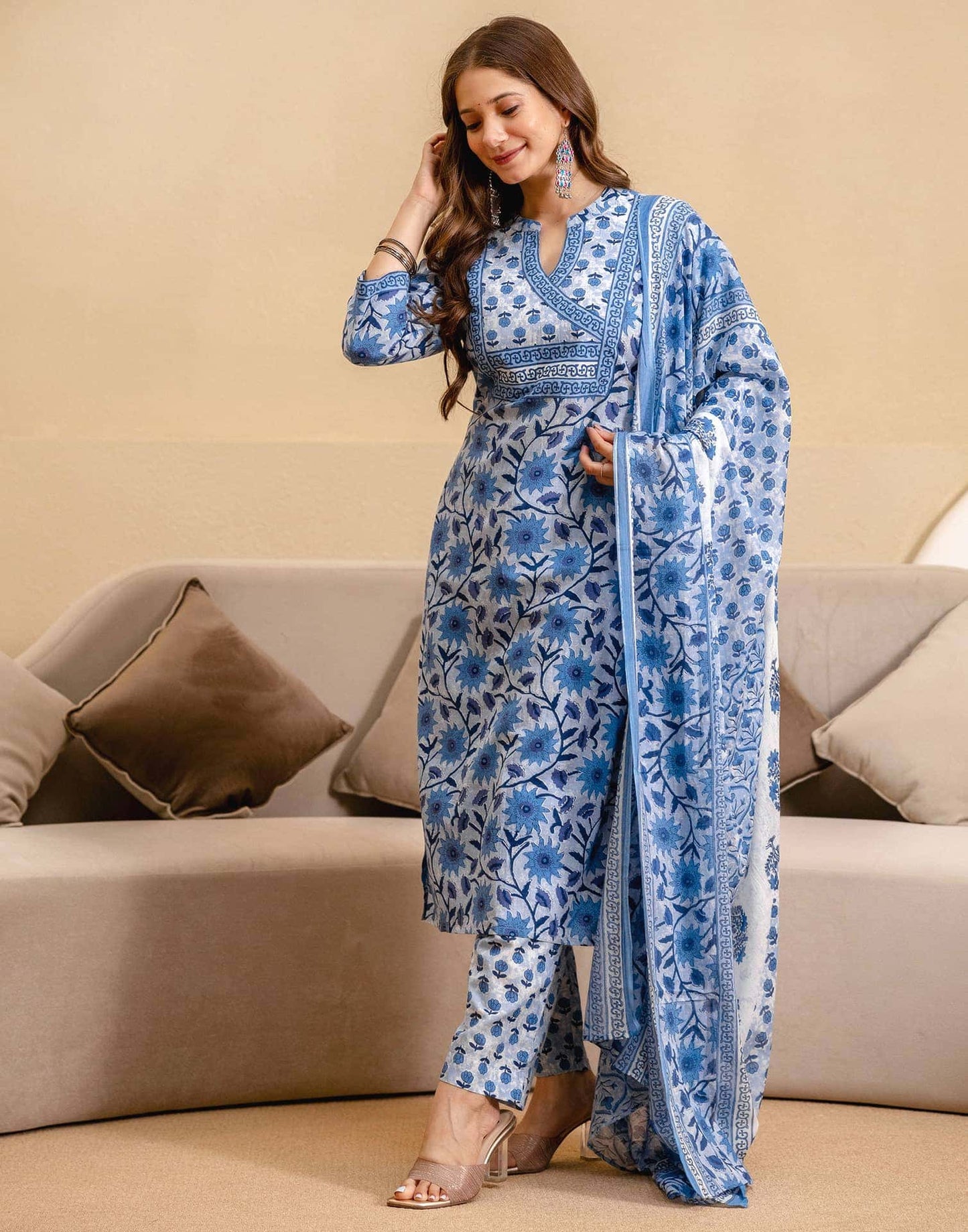 Cotton Printed Straight Kurta with Pant & Dupatta