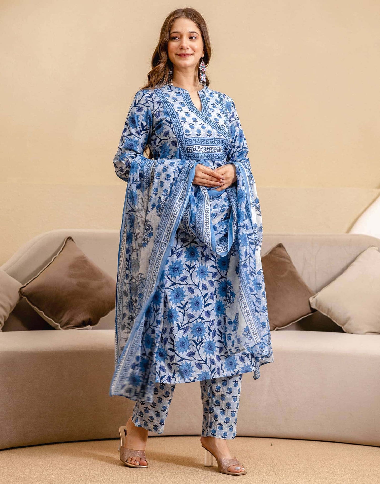 Cotton Printed Straight Kurta with Pant & Dupatta