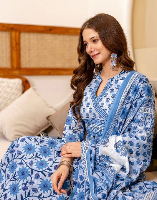 Viscose Rayon Floral Print Straight 3 Piece Kurta Set