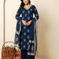 Cotton Straight Printed V-Neck Kurta with Pant & Dupatta