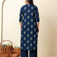 Cotton Straight Printed V-Neck Kurta with Pant & Dupatta