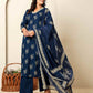 Cotton Straight Printed V-Neck Kurta with Pant & Dupatta