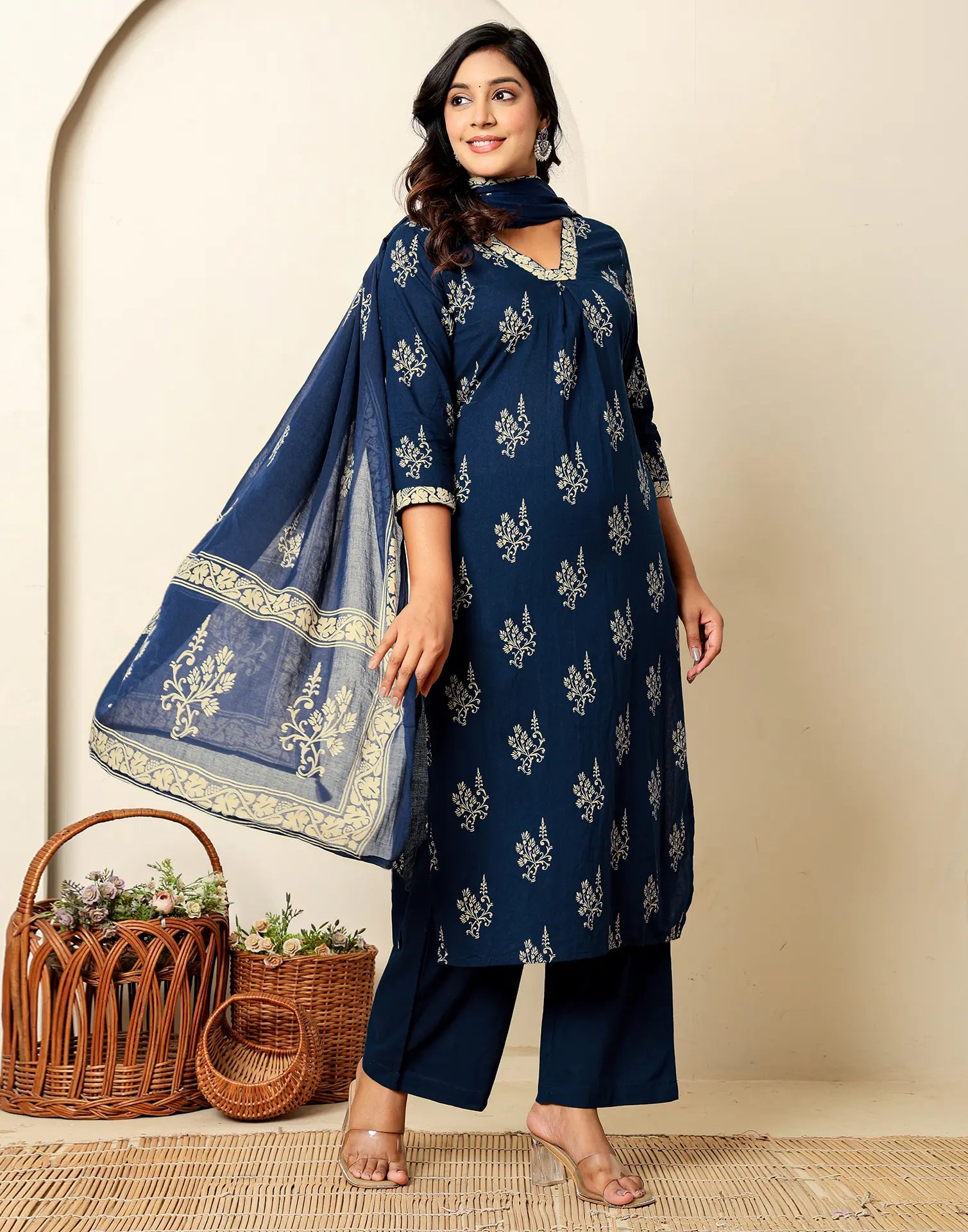 Viscose Rayon Printed Straight 3 Piece Kurta Set