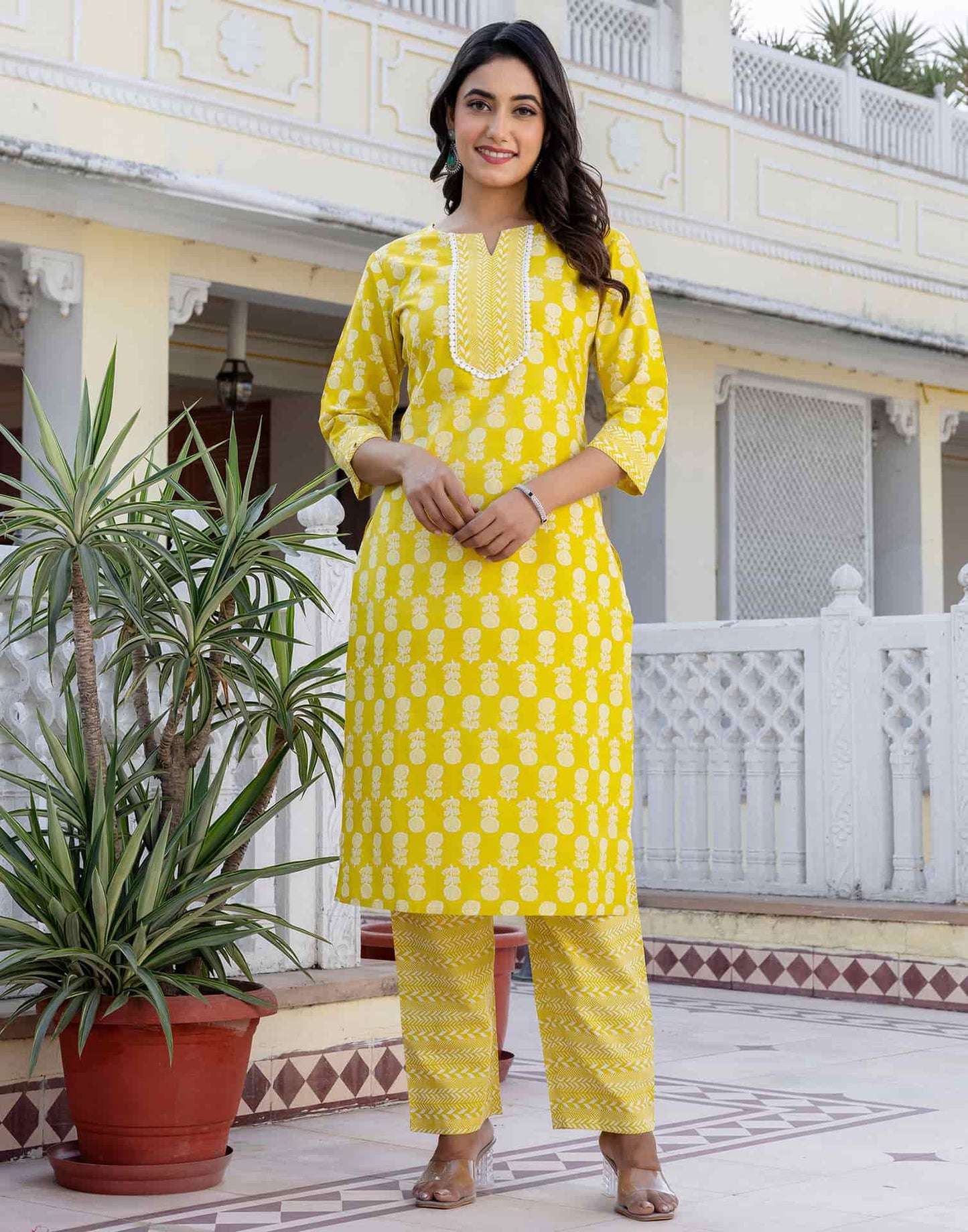 Cotton Printed A-Line Kurta with Pant & Dupatta