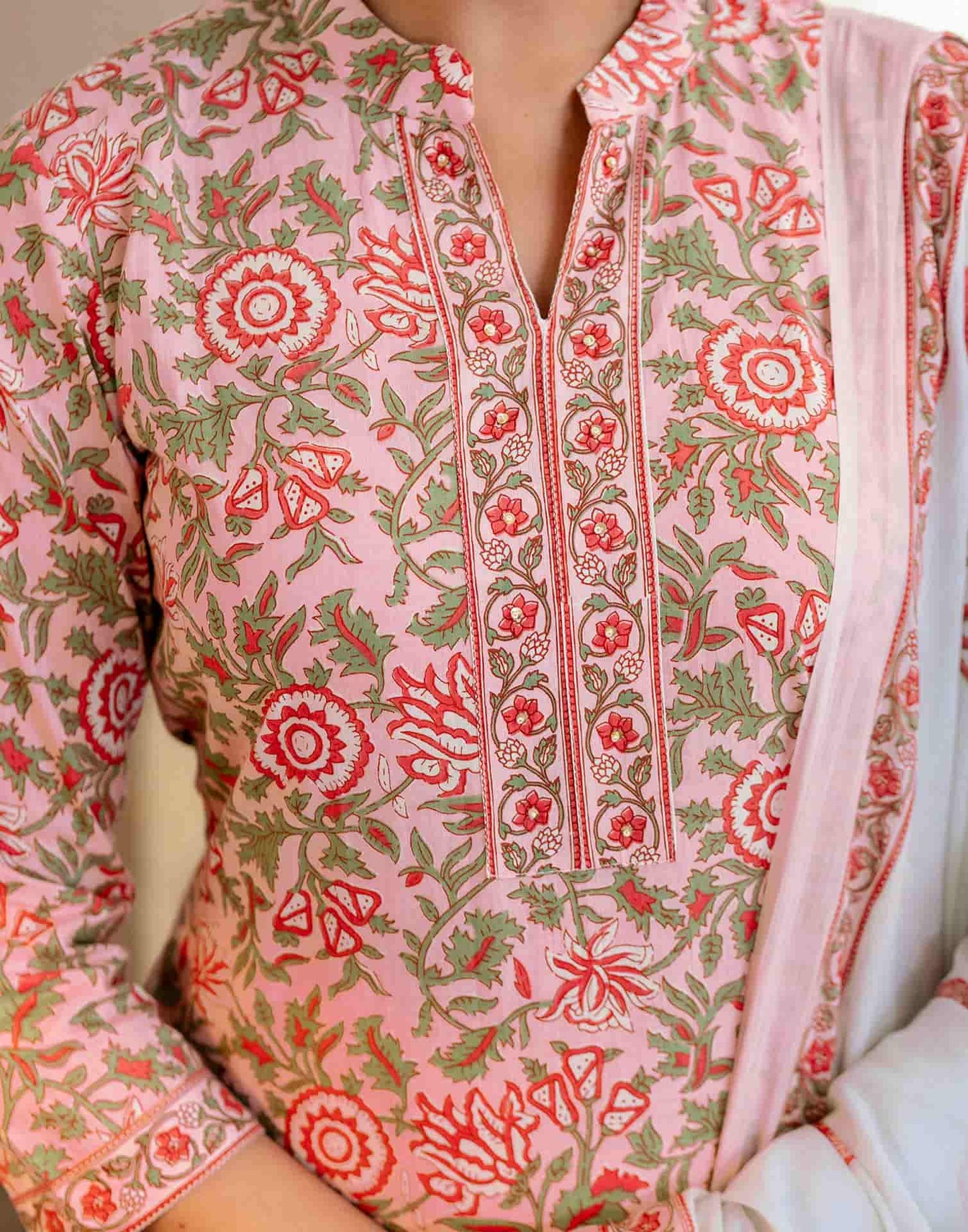 Cotton Printed A-Line Kurta with Pant & Dupatta