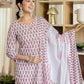 Cotton Printed A-Line Kurta with Pant & Dupatta