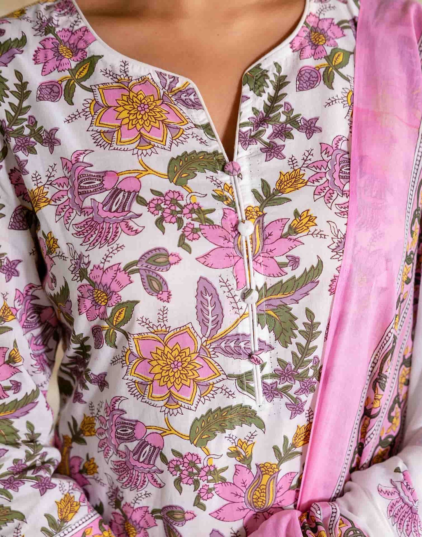 Cotton Printed A-Line Kurta with Pant & Dupatta