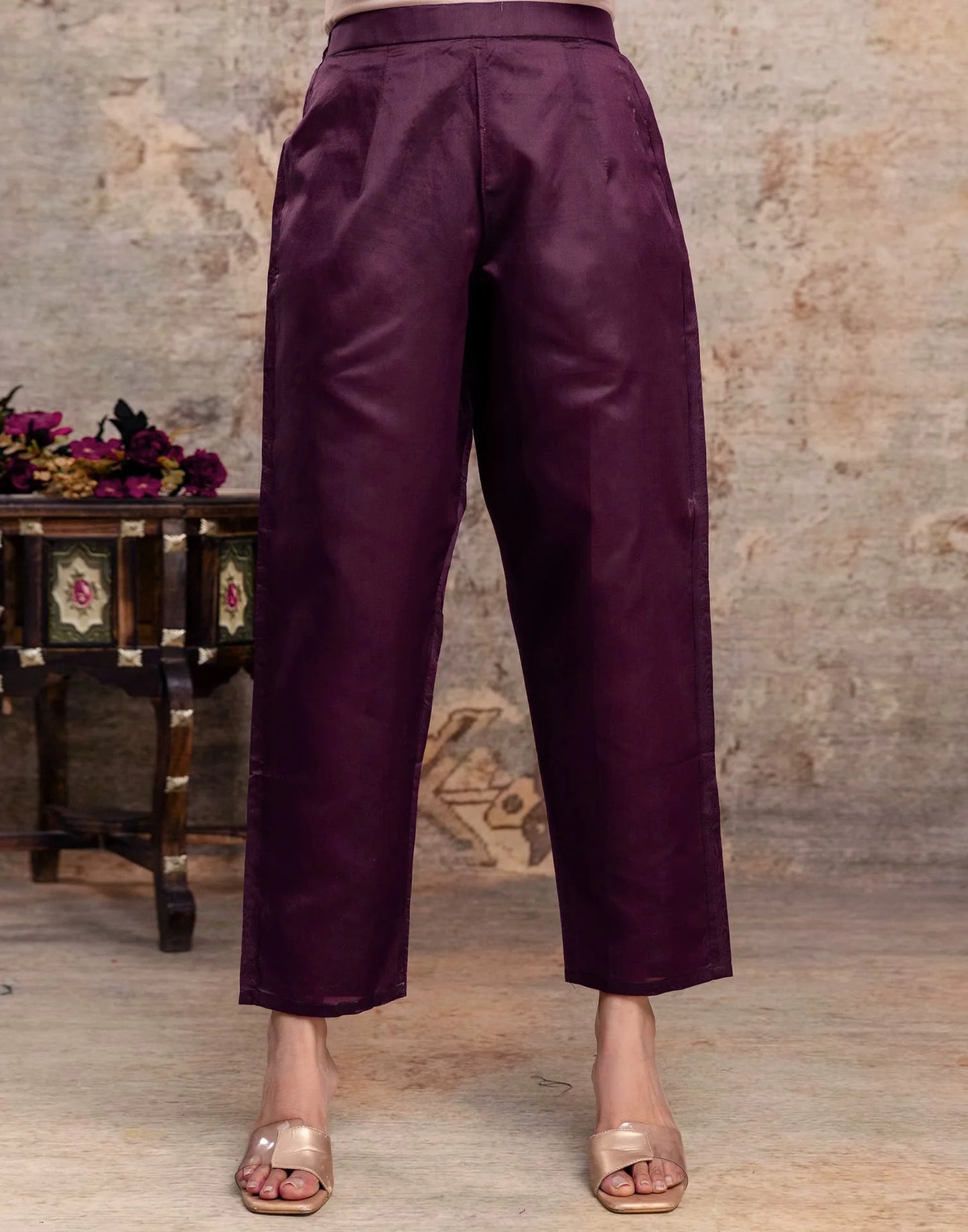 Purple Silk Blend Weaving Straight Kurta Set for Women with Pant & Dupatta