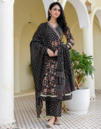 Cotton Embroidered Angarkha 3 Piece Kurta Set