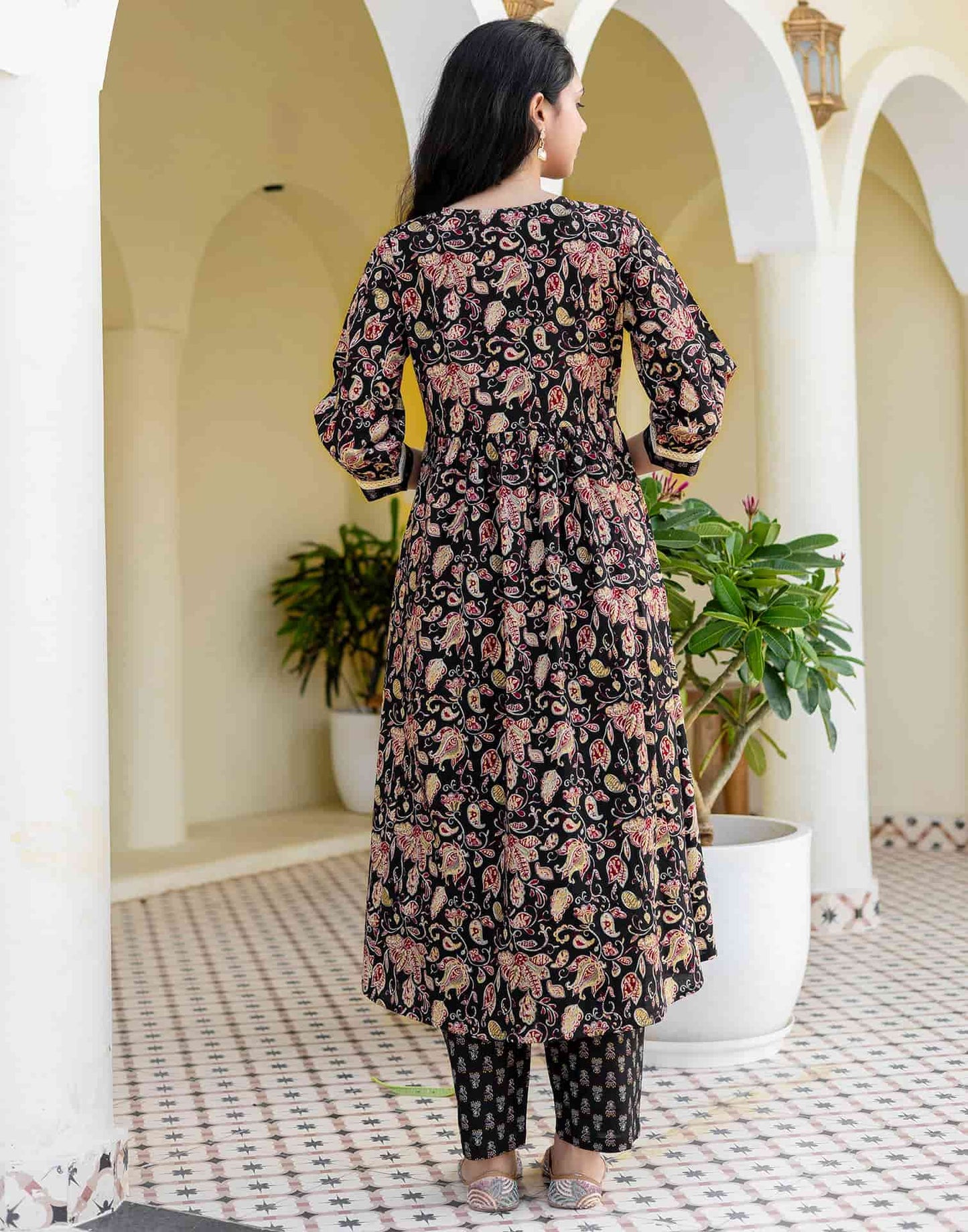 Cotton Printed, Embroidery, Tassels, Anarkali Kurta with Pant & Dupatta