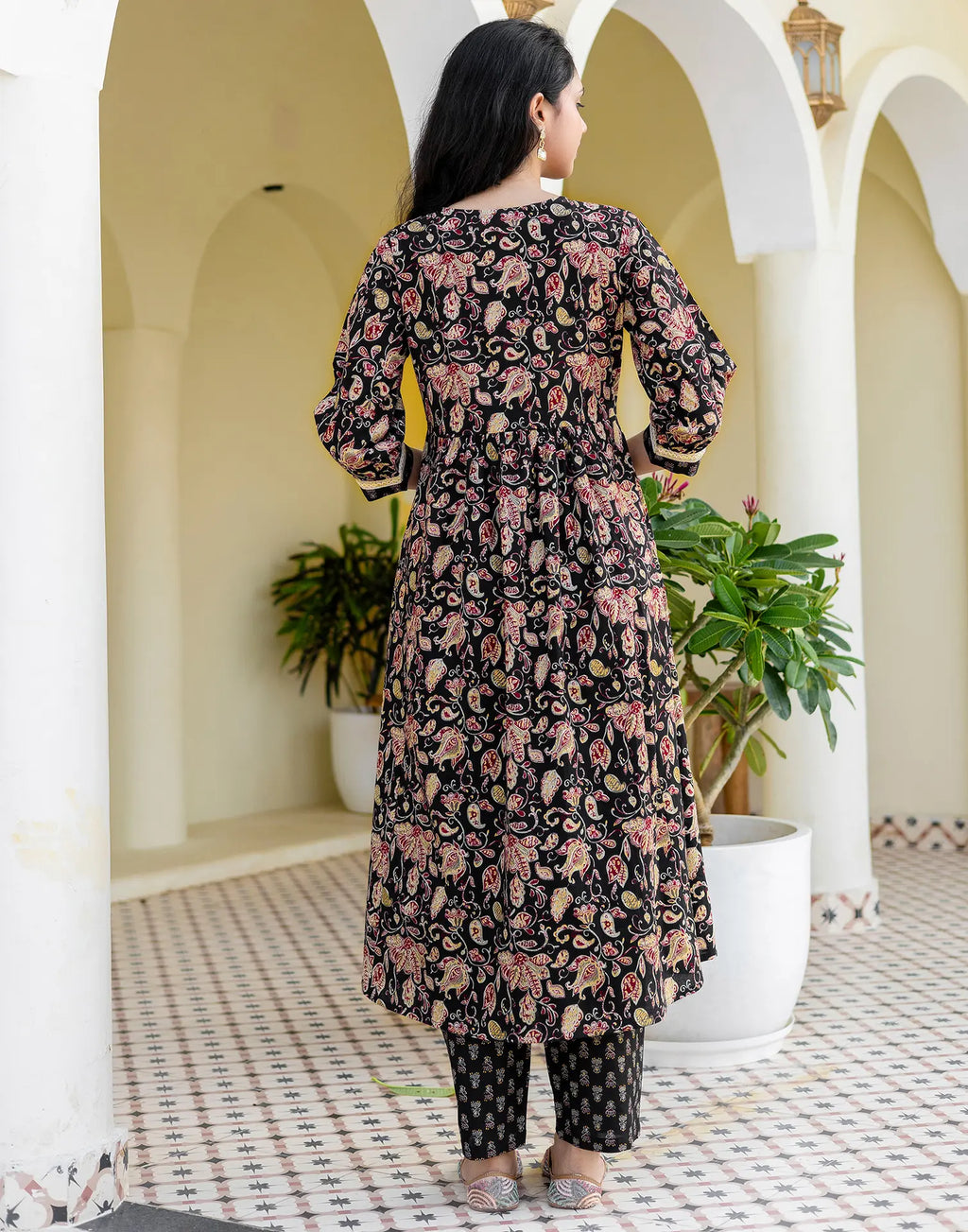 Cotton Embroidered Angarkha 3 Piece Kurta Set
