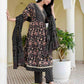 Cotton Printed, Embroidery, Tassels, Anarkali Kurta with Pant & Dupatta