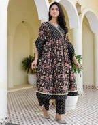 Cotton Embroidered Angarkha 3 Piece Kurta Set