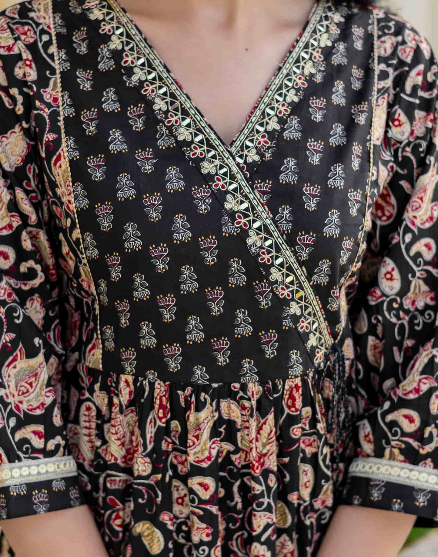 Cotton Printed, Embroidery, Tassels, Anarkali Kurta with Pant & Dupatta