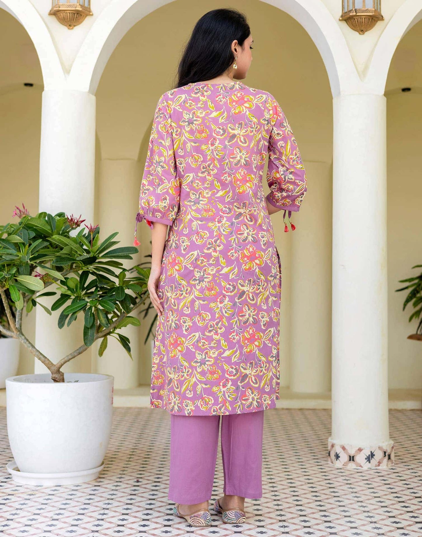 Cotton Printed, Embroidery, Tassels Anarkali Kurta with Pant & Dupatta
