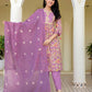 Cotton Printed, Embroidery, Tassels Anarkali Kurta with Pant & Dupatta