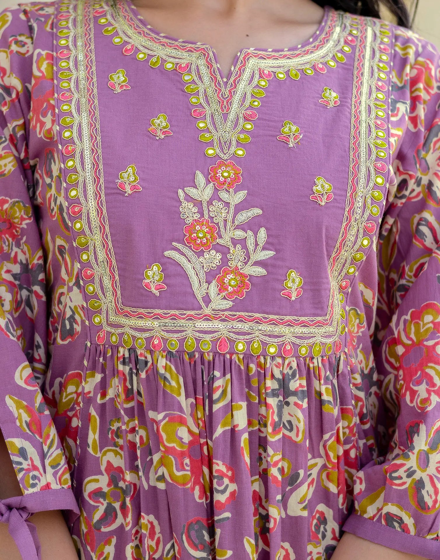 Cotton Floral Print A-Line 3 Piece Kurta Set