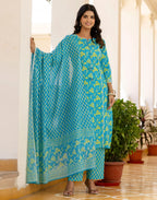 Viscose Rayon Printed Straight 3 Piece Kurta Set