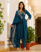 Cotton Embroidered Straight 3 Piece Kurta Set